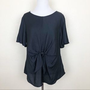 SOLD Elodie Black Short Sleeve Tie Front Blouse